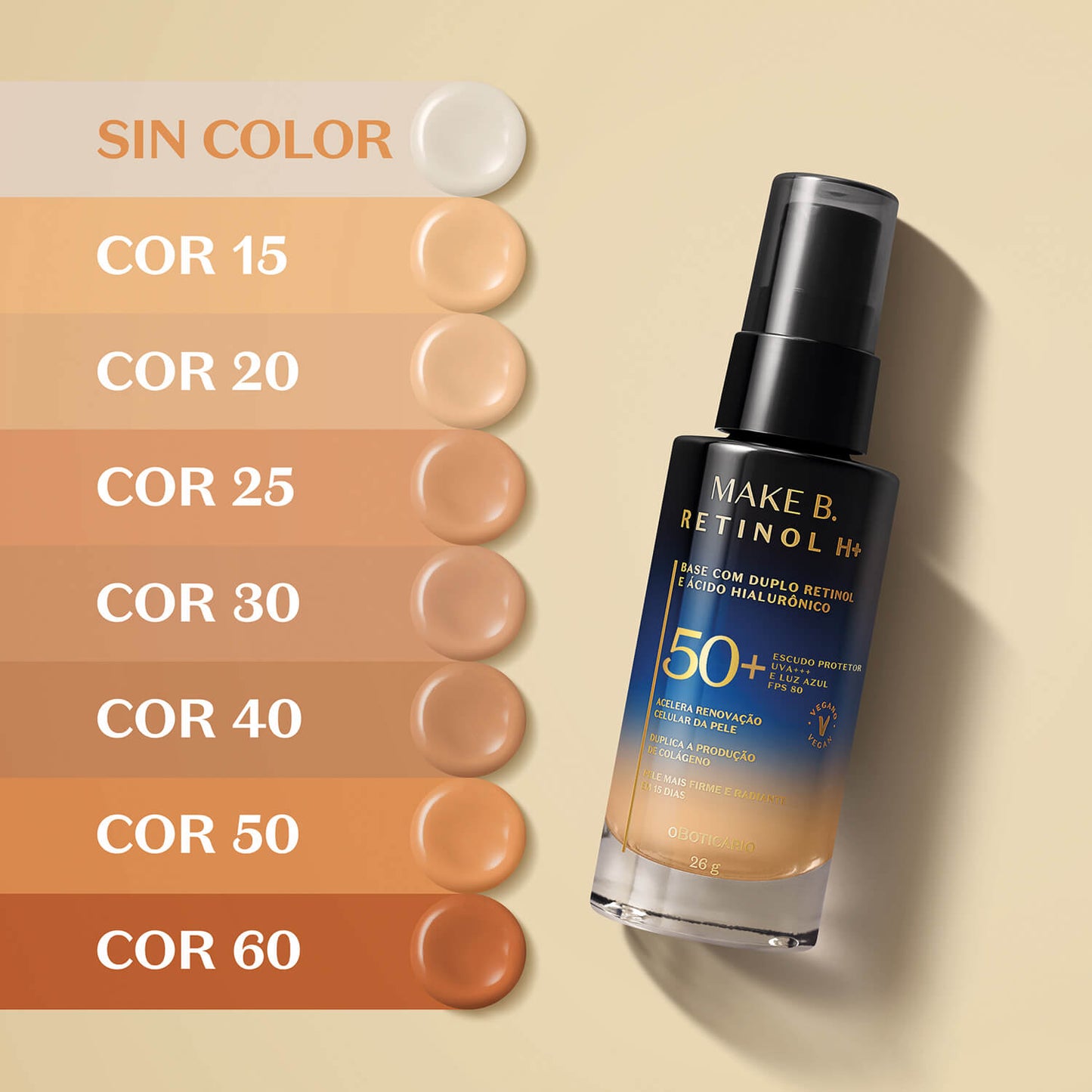 Oboticario Base Liquida Retinol H+ FPS 50