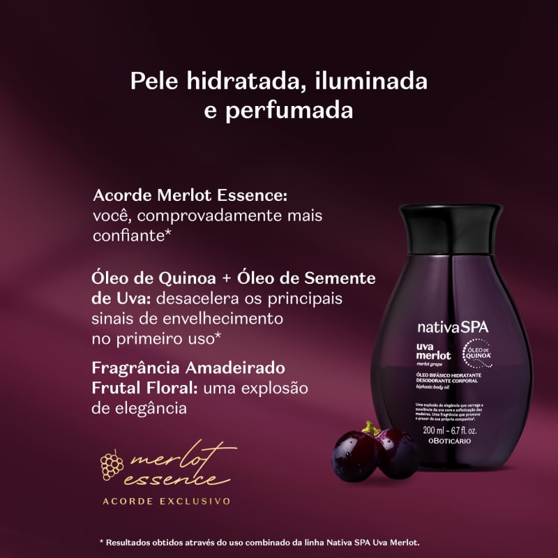 Oboticario Óleo Bifásico Hidratante Corporal Uva Merlot Nativa Spa