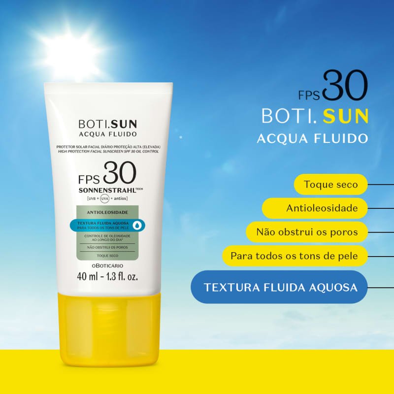 BOTI.SUN Fluido Protetor Solar Facial Antioleosidade FPS30 - Beaute Florale